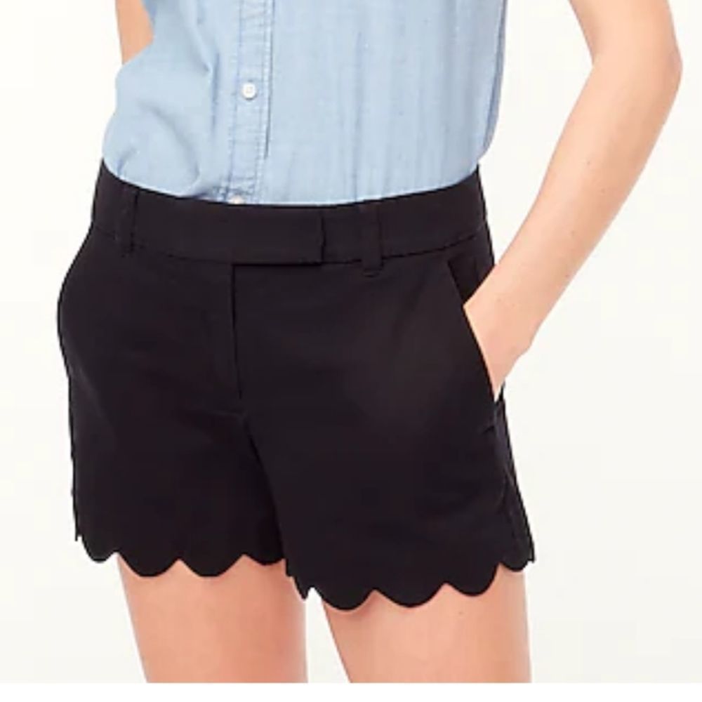 J.Crew black scalloped hem linen blend shorts